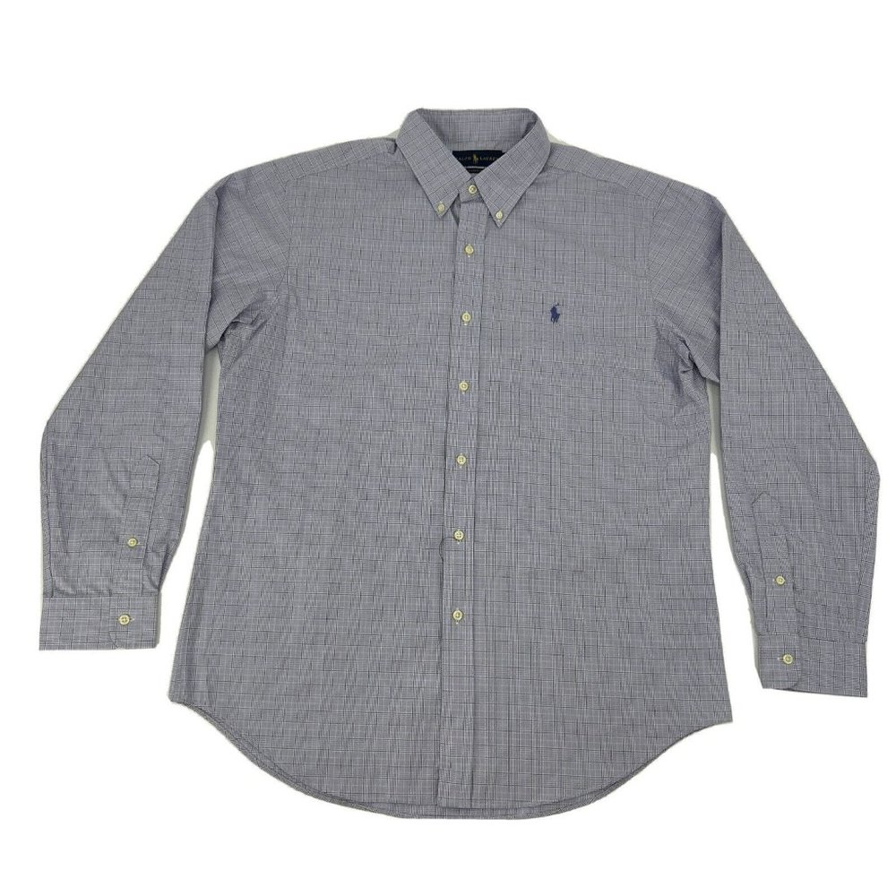 Ralph Lauren Shirt Mens L Purple White Plaid Long Sleeve Button Down Classic NEW